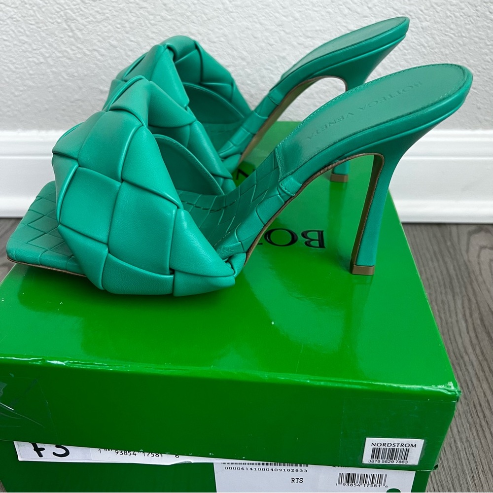 NIB Bottega Veneta Lido Intrecciato Leather Sandal Sz 39.5 9.5 Turquoise Blue - Picture 5 of 12